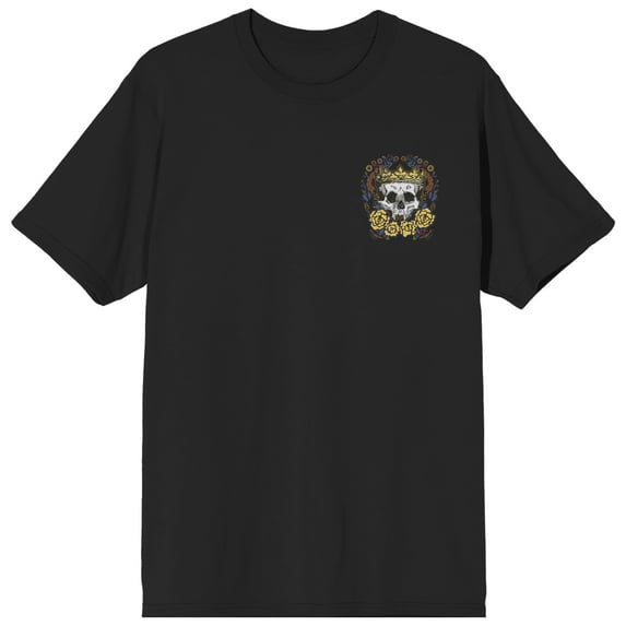 Skull w/ Crown and Floral on Black Short Sleeve Adult T-Shirt-3XL