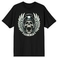 thumbnail image 1 of Skull with Wings and Halo Ride or Die Helmet on Black Short Sleeve Adult T-Shirt-3XL, 1 of 4
