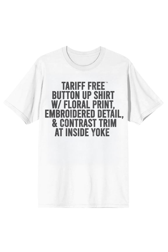 Tariff Free Button Up Shirt w/ Floral Print Embroidered Detail & Contrast Trim at Inside Yoke Short Sleeve Adult T-Shirt-Large