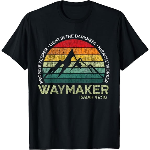 Men's Tee Vintage Waymaker Promise Keeper Miracle Worker Christian T-Shirt, Comfortable Breathable Soft Tee, Men's 100% Cotton Graphic T-Shirt 180gsm