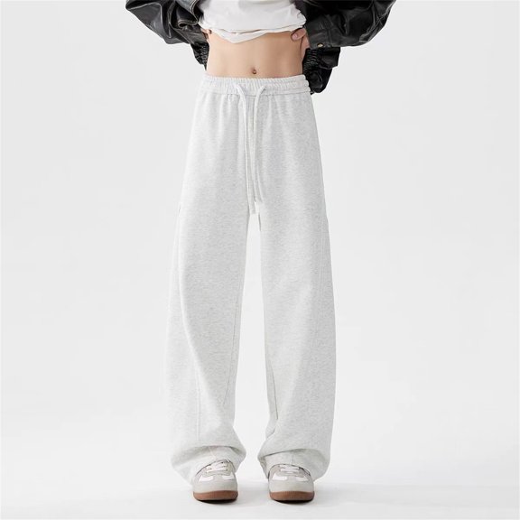 Men's Baggy Wide Leg Sweatpants Acid Wash Loose Drawstring Elastic Waist Track Pants with Pockets,White L