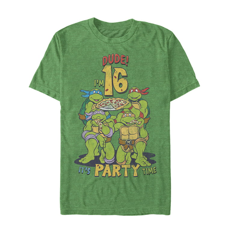 Men's Teenage Mutant Ninja Turtles 16th Birthday Pizza Party Graphic Tee  Kelly Heather 2X Large 