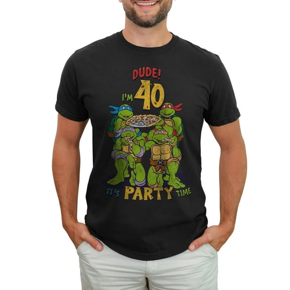 Men's Teenage Mutant Ninja Turtles 40th Birthday Pizza Party  Graphic Tee Black 2X Large