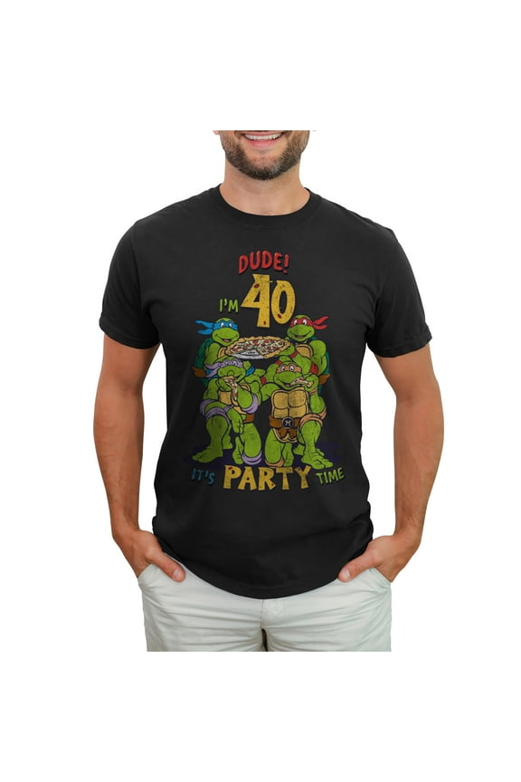 Men's Teenage Mutant Ninja Turtles 40th Birthday Pizza Party Graphic Tee Black Medium