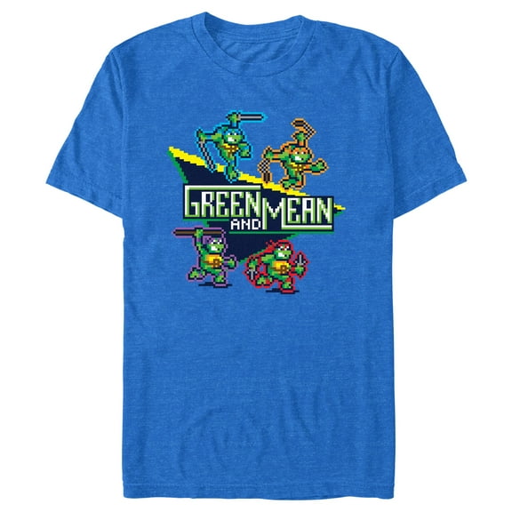 Men's Teenage Mutant Ninja Turtles 8-Bit Green and Mean Graphic Tee Royal Blue Heather Large