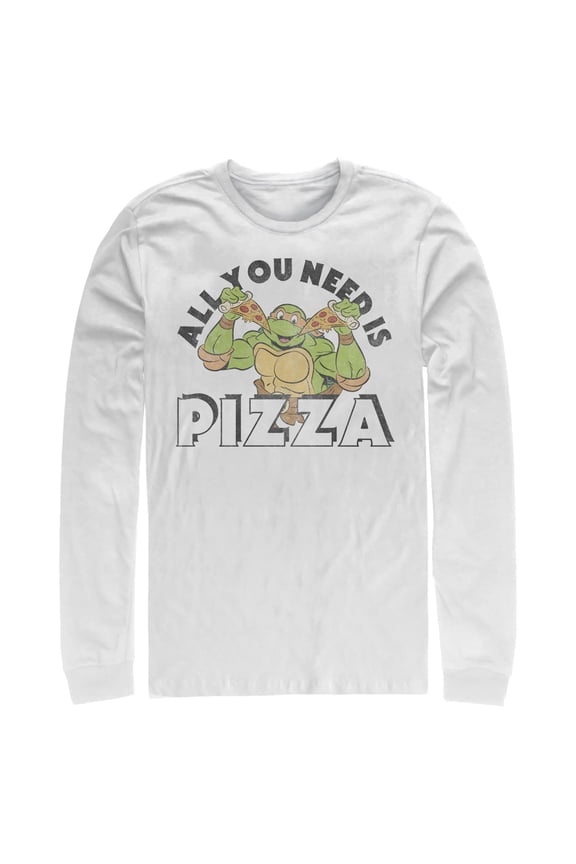 Men's Teenage Mutant Ninja Turtles All You Need is Pizza Raphael Long Sleeve Shirt White 2X Large
