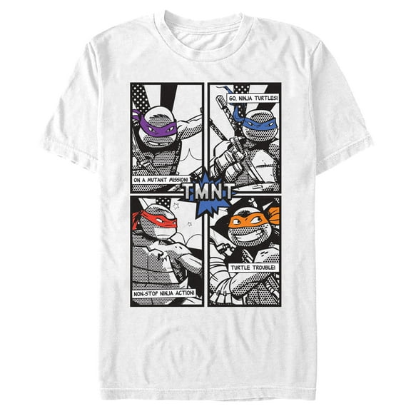 Men's Teenage Mutant Ninja Turtles Black and White Comic Book  Graphic T-Shirt