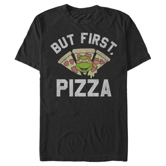 Men's Teenage Mutant Ninja Turtles But First Pizza  Graphic Tee Black Large