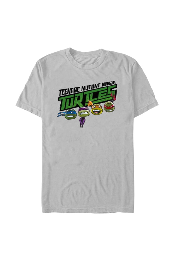 Men's Teenage Mutant Ninja Turtles Cartoon Faces Logo Graphic Tee Silver 2X Large