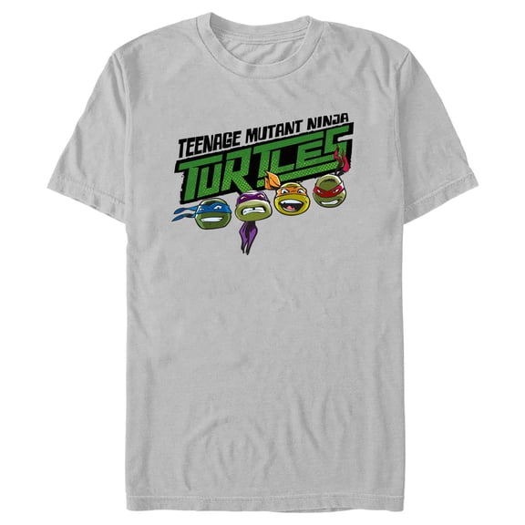 Men's Teenage Mutant Ninja Turtles Cartoon Faces Logo  Graphic Tee Silver Medium
