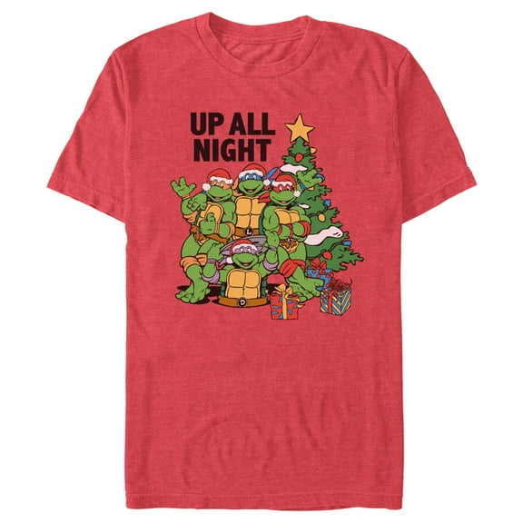 Men's Teenage Mutant Ninja Turtles Christmas Up All Night Graphic Tee Red Heather Small