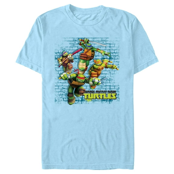 Men's Teenage Mutant Ninja Turtles Distressed Brick Jump Graphic Tee Light Blue 2X Large