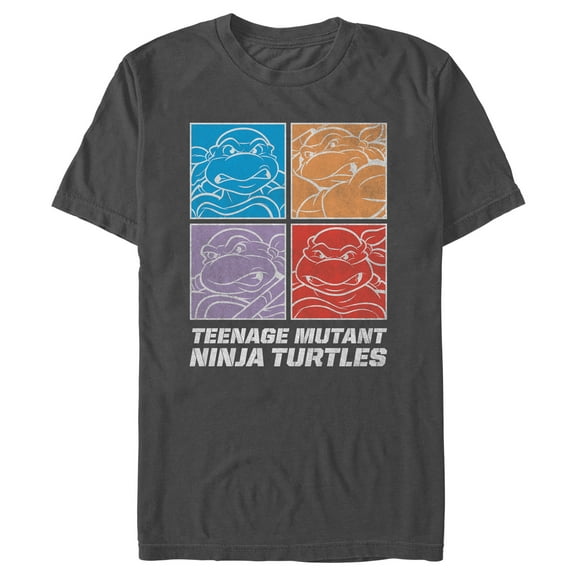 Men's Teenage Mutant Ninja Turtles Distressed Color Squares  Graphic Tee Charcoal Small