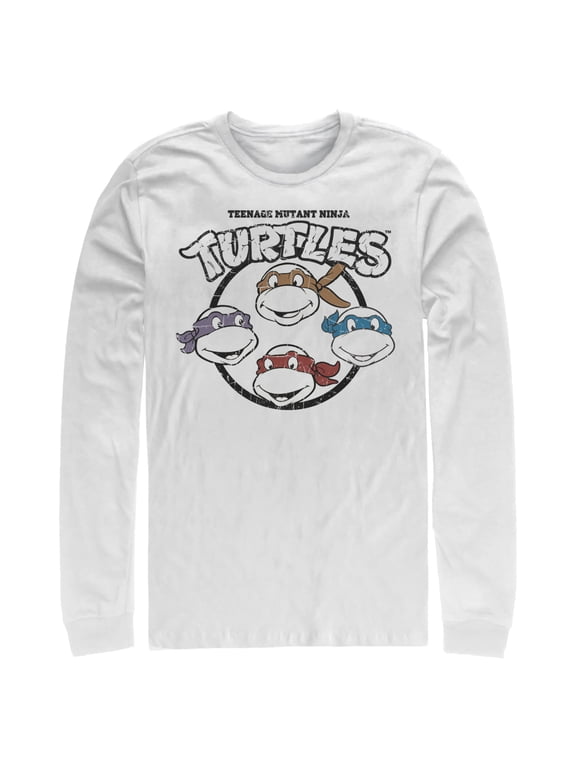 Men's Teenage Mutant Ninja Turtles Distressed Group Logo Long Sleeve Shirt White Large