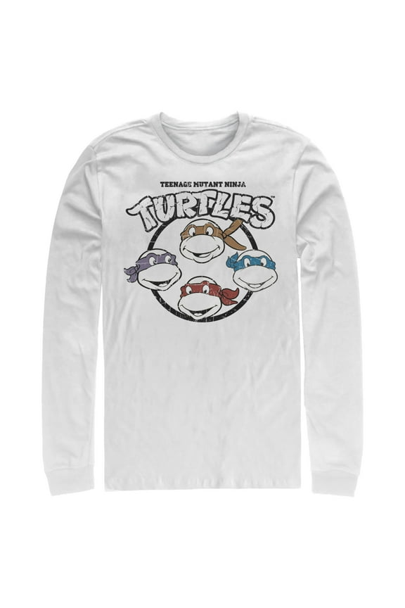Men's Teenage Mutant Ninja Turtles Distressed Group Logo  Long Sleeve Shirt White Medium