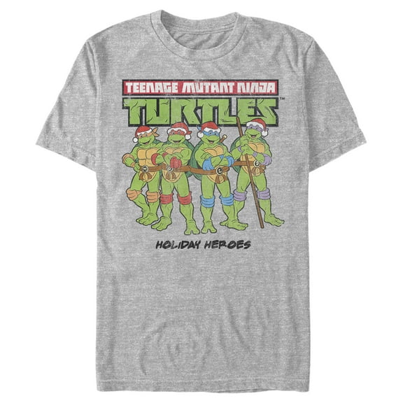 Men's Teenage Mutant Ninja Turtles Distressed Holiday Heroes Graphic Tee Athletic Heather 2X Large