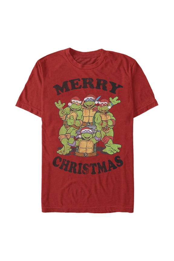 Men's Teenage Mutant Ninja Turtles Distressed Merry Christmas Graphic Tee Red X Large