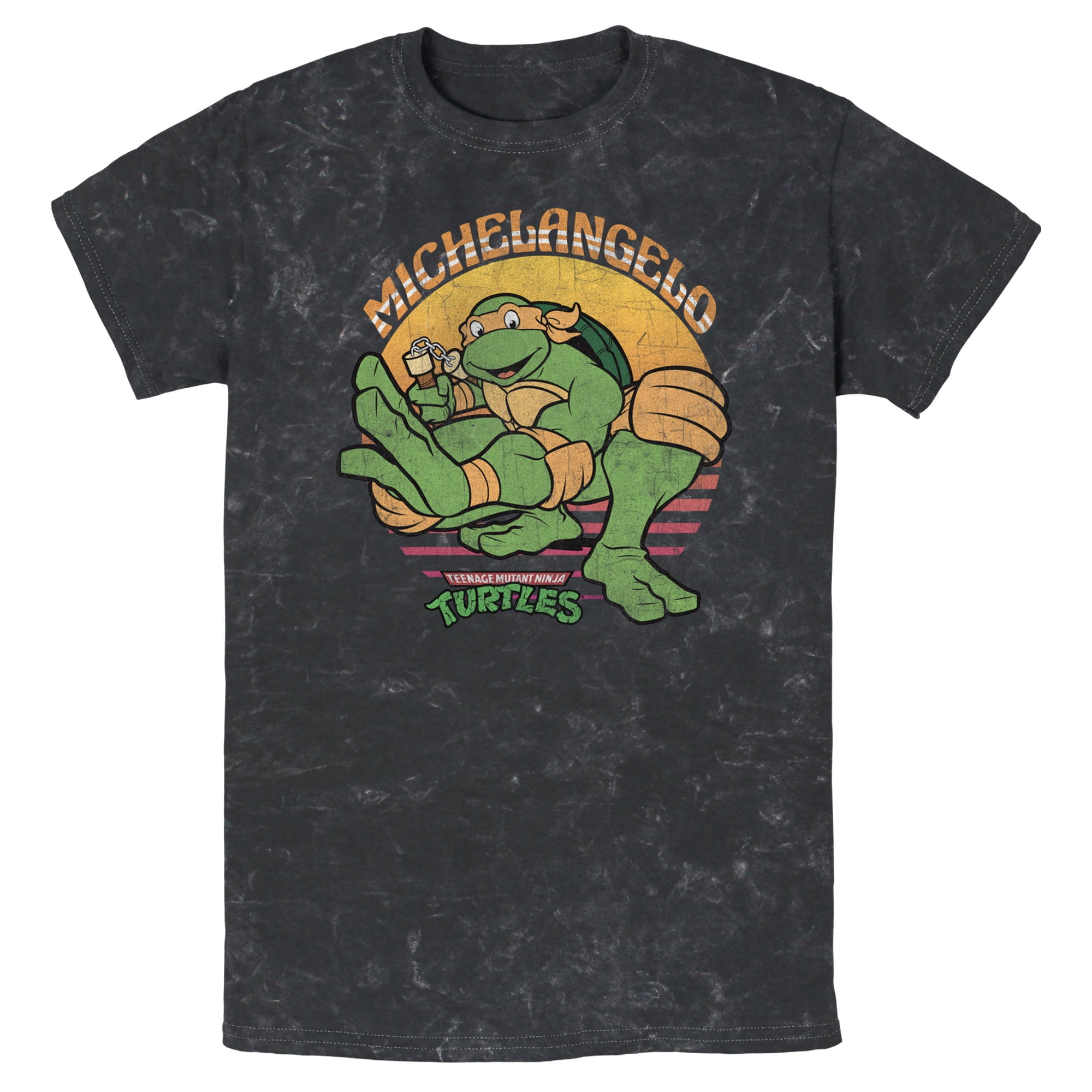 Men's Teenage Mutant Ninja Turtles Distressed Michelangelo in Action T-Shirt - Black - Small