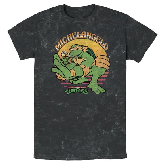 Men's Teenage Mutant Ninja Turtles Distressed Michelangelo in Action Graphic Tee Black X Large