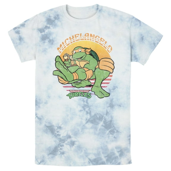 Men's Teenage Mutant Ninja Turtles Distressed Michelangelo in Action  Graphic Tee White/Blue Medium