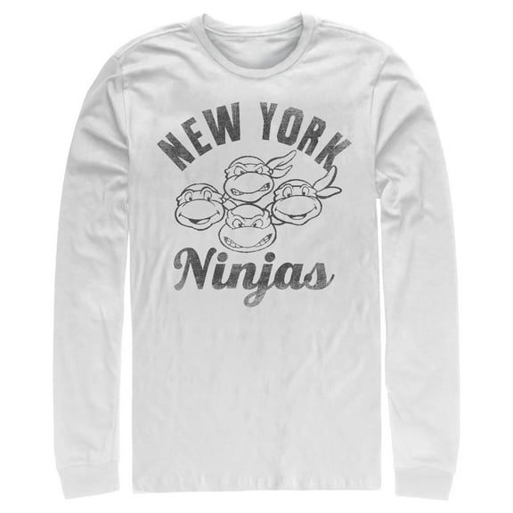 Men's Teenage Mutant Ninja Turtles Distressed New York Ninjas Long Sleeve Shirt White 2X Large