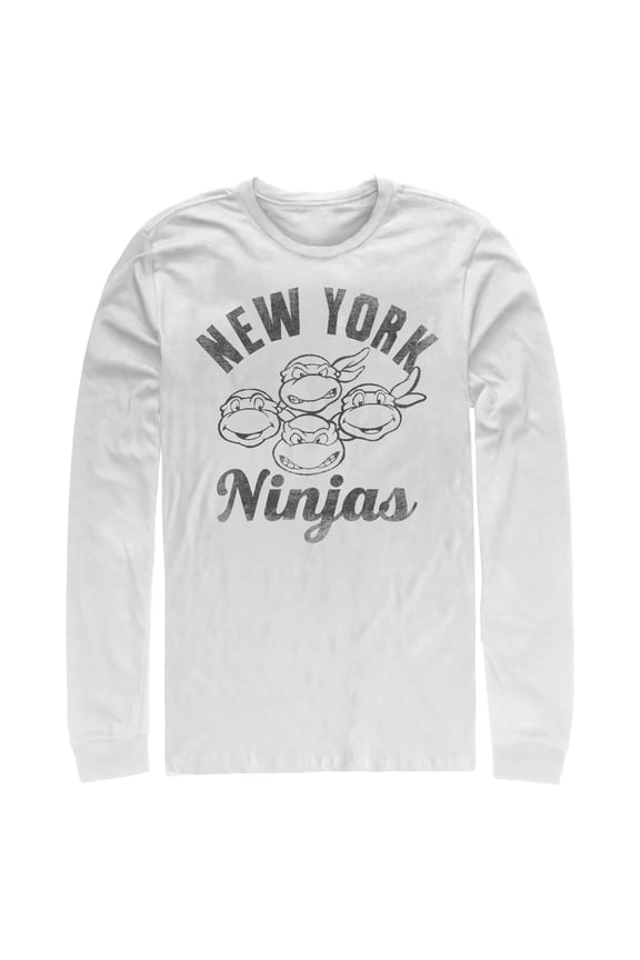 Men's Teenage Mutant Ninja Turtles Distressed New York Ninjas Long Sleeve Shirt White Large