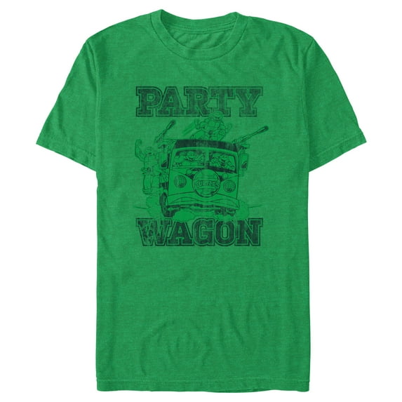 Men's Teenage Mutant Ninja Turtles Distressed Party Wagon Graphic Tee Kelly Heather 2X Large