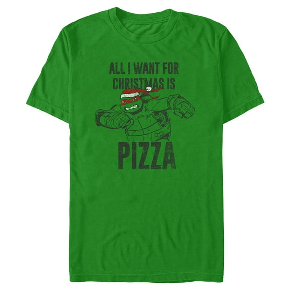 Men's Teenage Mutant Ninja Turtles Distressed Raphael All I Want for Christmas Is Pizza Graphic Tee Kelly Green 3X Large