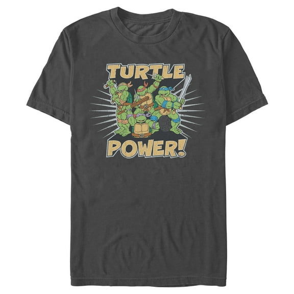 Men's Teenage Mutant Ninja Turtles Distressed Retro Turtle Power! Graphic Tee Charcoal Large