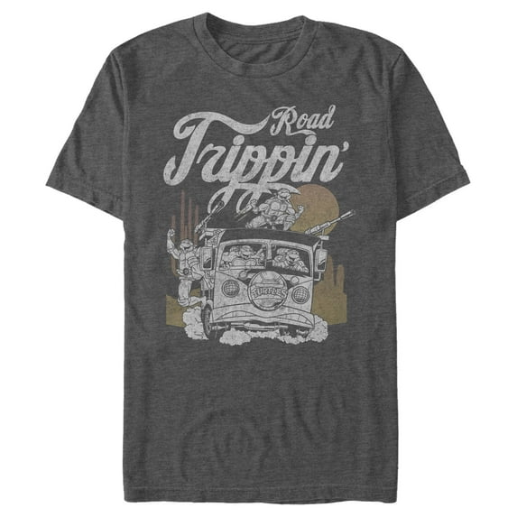 Men's Teenage Mutant Ninja Turtles Distressed Road Trippin' Graphic Tee Charcoal Heather Large