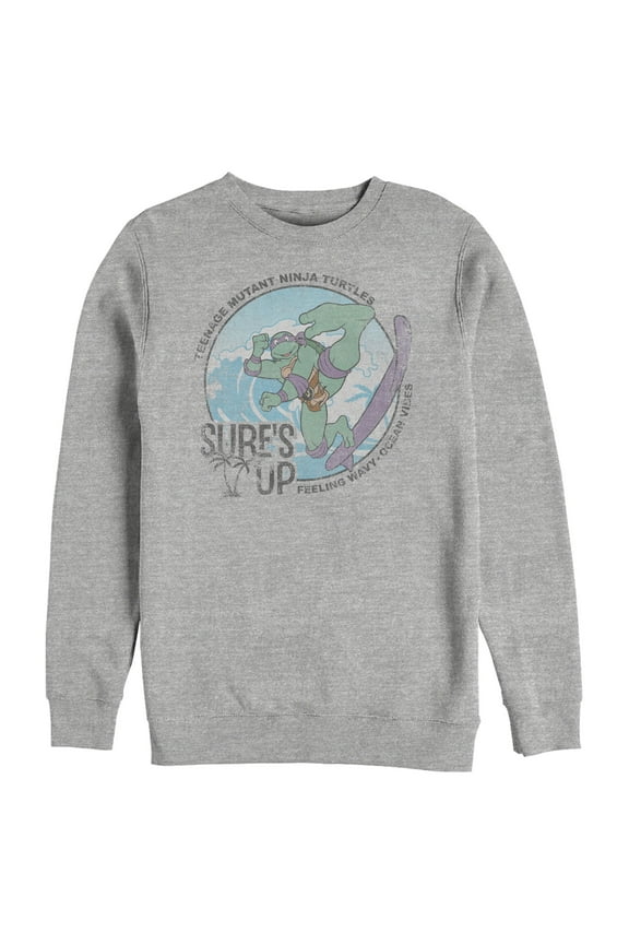 Men's Teenage Mutant Ninja Turtles Distressed Surf's Up Donatello Sweatshirt Athletic Heather Large