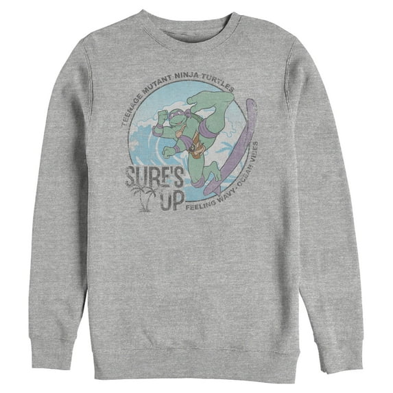 Men's Teenage Mutant Ninja Turtles Distressed Surf's Up Donatello Sweatshirt Athletic Heather Small