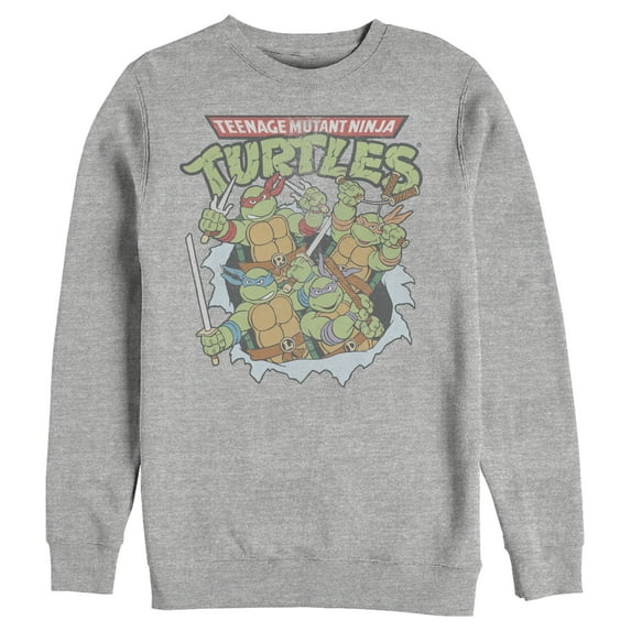 Men's Teenage Mutant Ninja Turtles Distressed Team in Action Sweatshirt Athletic Heather X Large