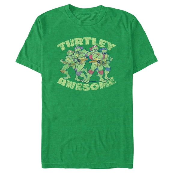 Men's Teenage Mutant Ninja Turtles Distressed Turtley Awesome  Graphic Tee Kelly Heather X Large