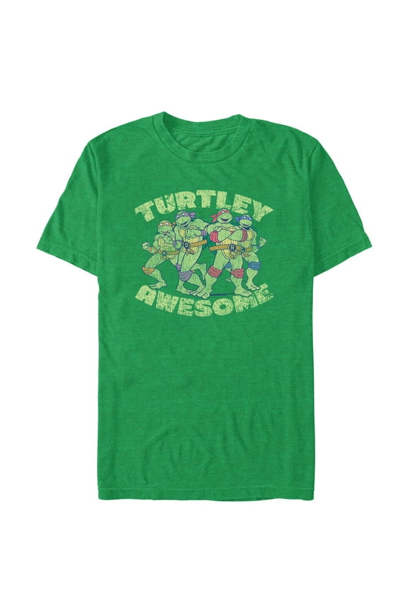 Men's Teenage Mutant Ninja Turtles Distressed Turtley Awesome Graphic Tee Kelly Heather X Large