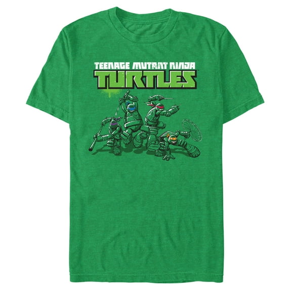 Men's Teenage Mutant Ninja Turtles Fight Scene Logo Graphic Tee Kelly Heather Small