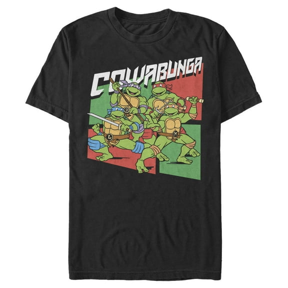 Men's Teenage Mutant Ninja Turtles Green and Red Cowabunga Squares  Graphic Tee Black 3X Large