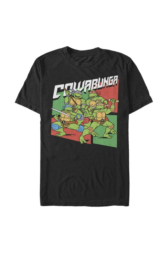 Men's Teenage Mutant Ninja Turtles Green and Red Cowabunga Squares Graphic Tee Black 3X Large