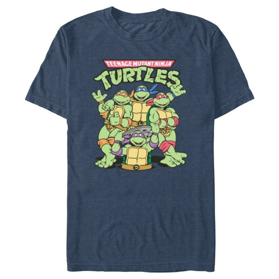 Men's Teenage Mutant Ninja Turtles Group Shot Logo  Graphic Tee Navy Blue Heather Large