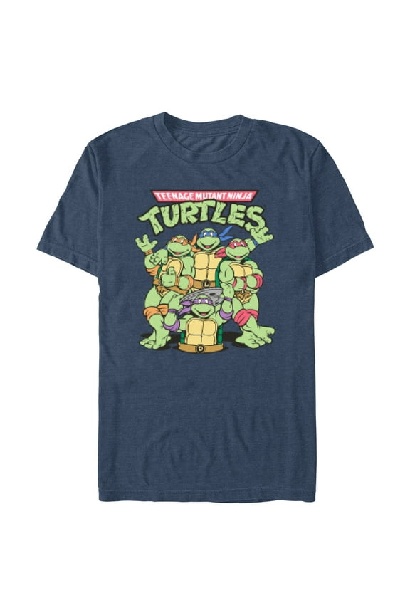 Men's Teenage Mutant Ninja Turtles Group Shot Logo  Graphic Tee Navy Blue Heather Large