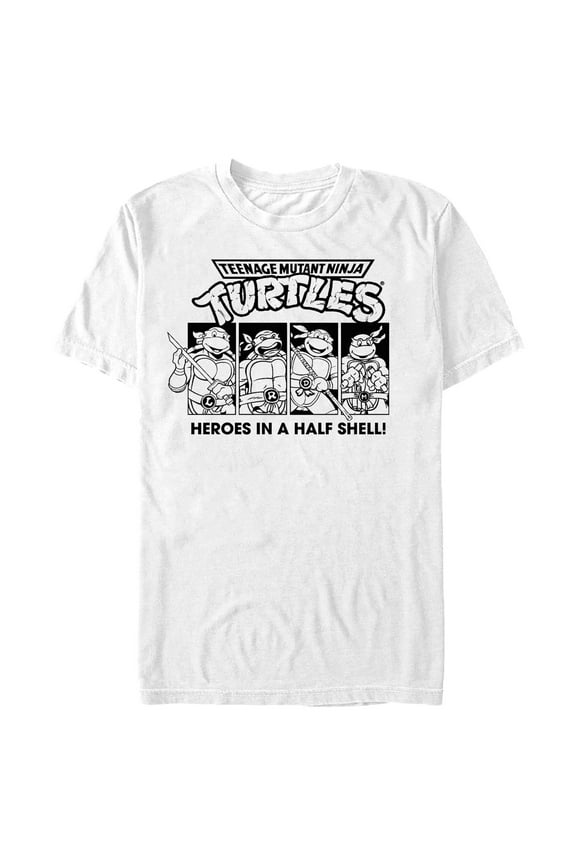 Men's Teenage Mutant Ninja Turtles Heroes in a Half Shell Black and White Panels Graphic T-Shirt