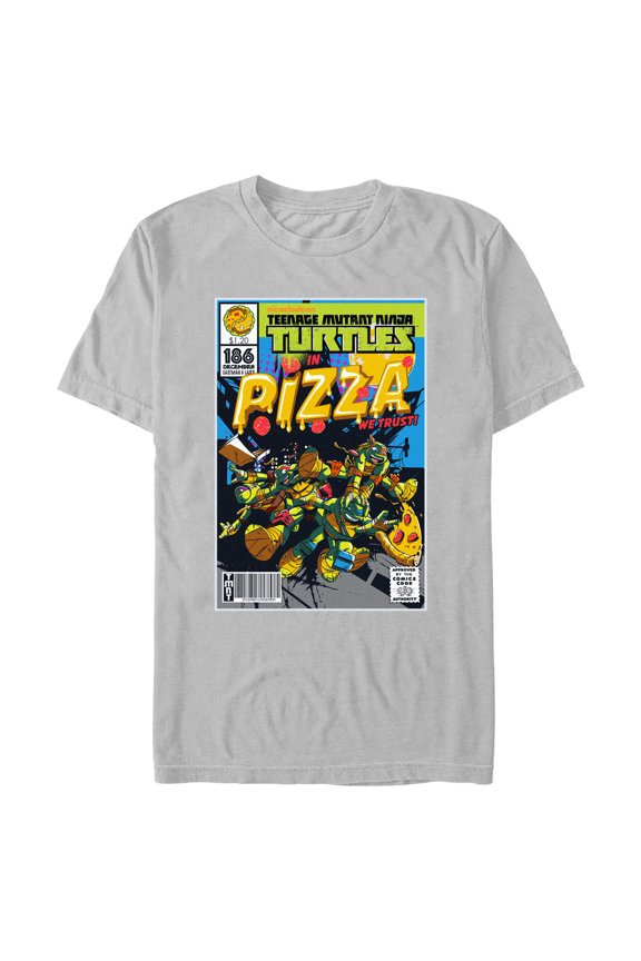 Men's Teenage Mutant Ninja Turtles In Pizza We Trust Comic Book Cover Graphic T-Shirt