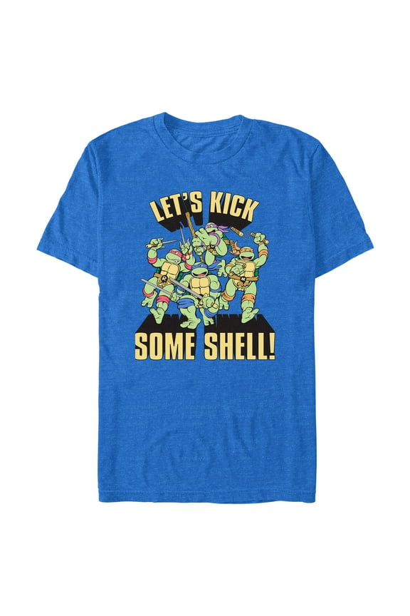 Men's Teenage Mutant Ninja Turtles Let's Kick Some Shell! Graphic Tee Royal Blue Heather Large