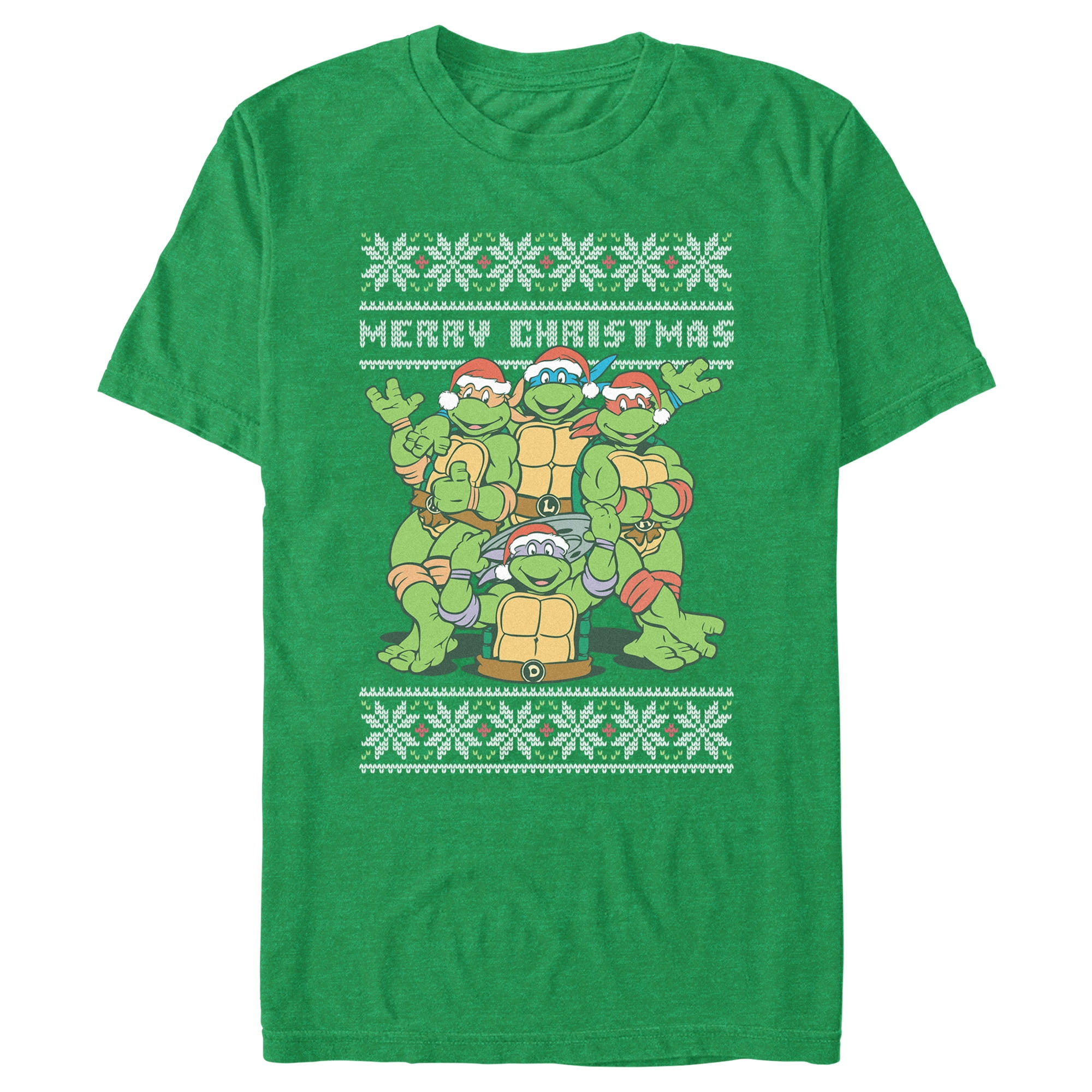 Men's Teenage Mutant Ninja Turtles Merry Ugly Christmas Sweater Print Graphic Tee Kelly Heather 2X Large - Walmart.com men-s-teenage-mutant-ninja-turtles-merry-ugly-christmas-sweater-print-graphic-tee-kelly-heather-2x-large-walmart-com