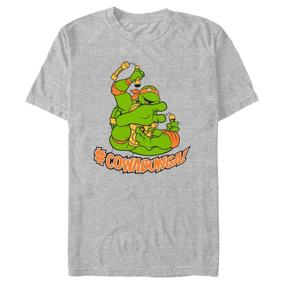 Men's Teenage Mutant Ninja Turtles Michelangelo Hashtag Cowabunga Graphic Tee Athletic Heather Medium