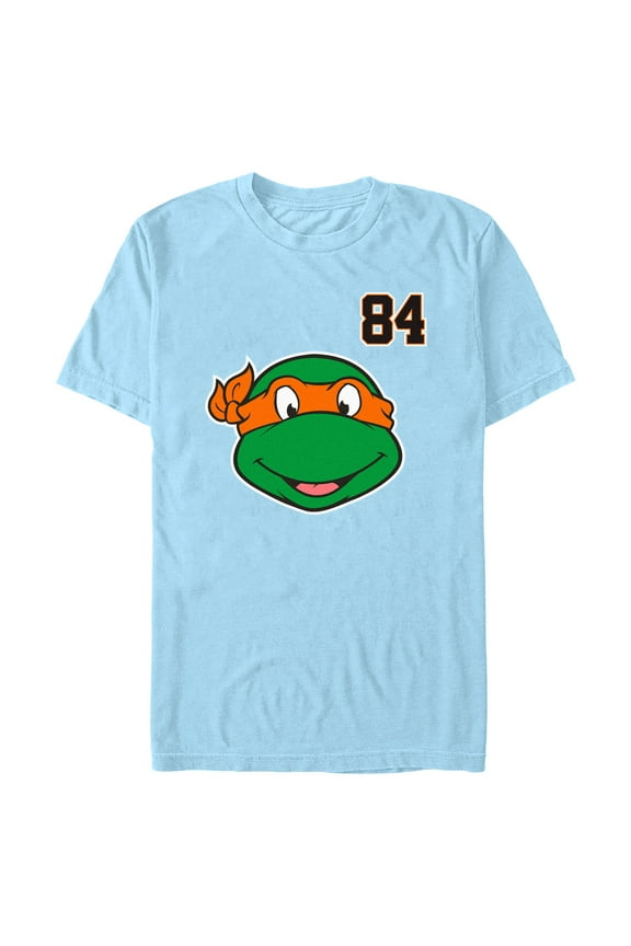Men's Teenage Mutant Ninja Turtles Michelangelo Large Face Graphic Tee Light Blue 2X Large