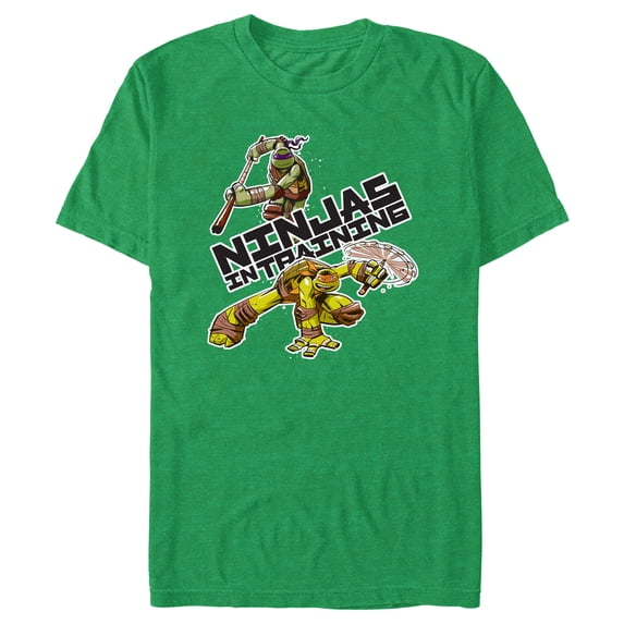 Men's Teenage Mutant Ninja Turtles Michelangelo and Donatello Ninjas in Training Graphic Tee Kelly Heather Small