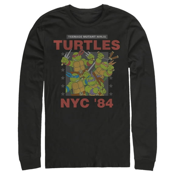 Men's Teenage Mutant Ninja Turtles NYC '84 Poster  Long Sleeve Shirt Black Medium