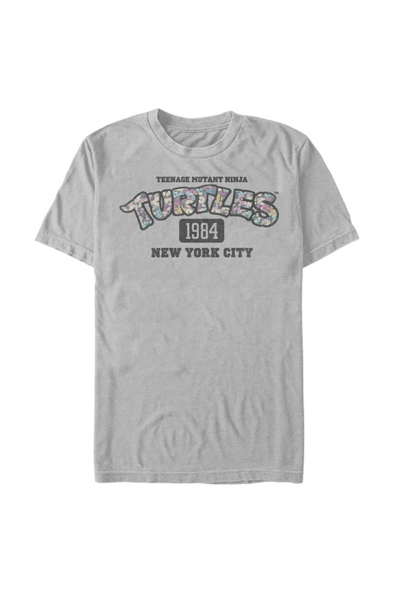 Men's Teenage Mutant Ninja Turtles New York City 1984 Floral Logo Graphic Tee Silver Large