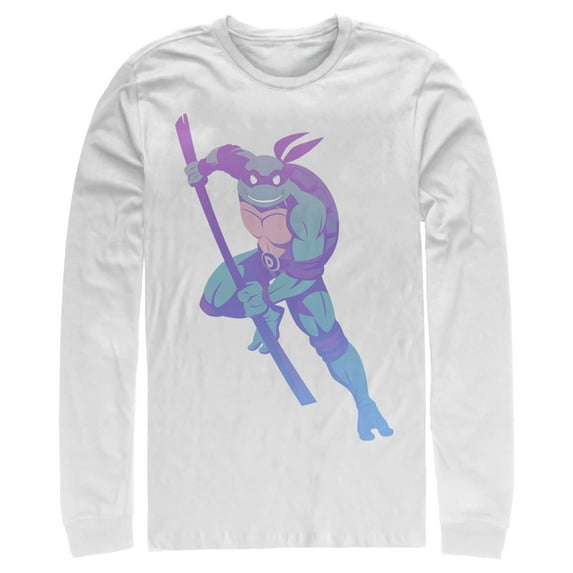 Men's Teenage Mutant Ninja Turtles Ombre Donatello in Action Long Sleeve Shirt White Large